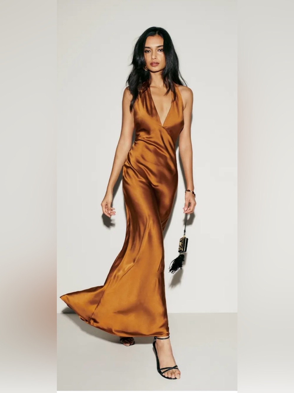 Reformation Daniela Silk Dress. Backless Halter. Color - Copper - Picture 4 of 4